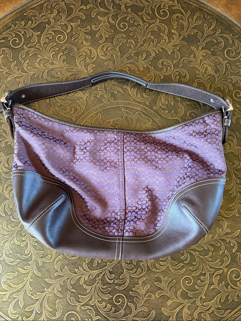 Coach Purple Signature Hobo with Brown Leather Trim - Picture 2 of 6